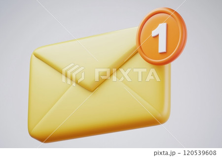 A floating yellow envelope with an orange notification bubble showing 1 glossy and vibrant 120539608