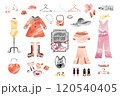水彩風ファッションアイテムイラストセット【レッド系】 120540405