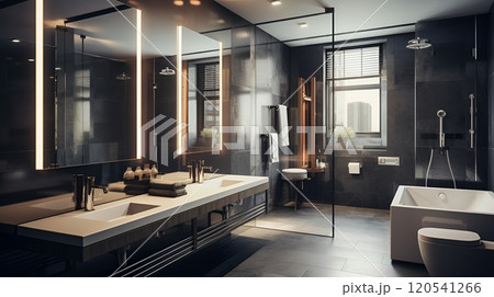 Modern Bathroom Design with Walkin Shower and Bathtub 120541266