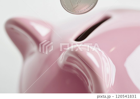 Pastel Pink Piggy Bank with Coin Drop for Savings and Finance Themes 120541831