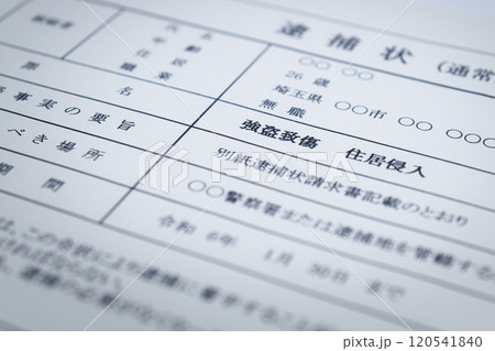 強盗致傷罪の逮捕状(闇バイト) 強盗致傷罪の逮捕状(闇バイト) 120541840