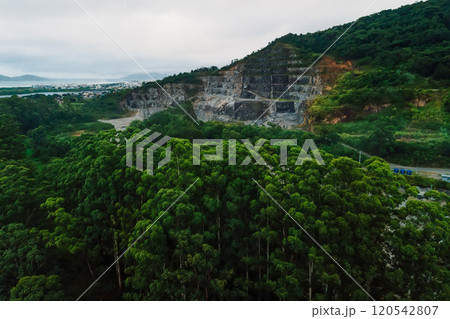 Quarry excavation and mountain in Florianopolis. Drone view Quarry excavation and mountain in Florianopolis. Drone view 120542807