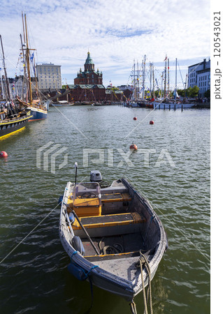 Beautiful sailing boats anchor in Helsinki port, Finland, Europe, sunny summer day Beautiful sailing boats anchor in Helsinki port, Finland, Europe, sunny summer day 120543021