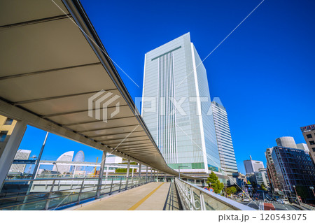 日本の横浜都市景観 桜木町駅　新南口前の人道橋から横浜市役所やみなとみらいなどを望む＝11月24日 120543075