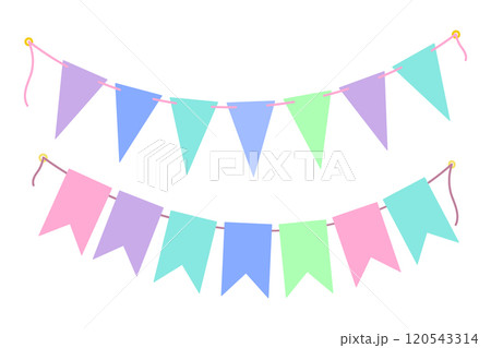 Festive Pennant garland on rope in trendy soft tint Set 2 Birthday Party or any event design element Festive Pennant garland on rope in trendy soft tint Set 2 Birthday Party or any event design element 120543314