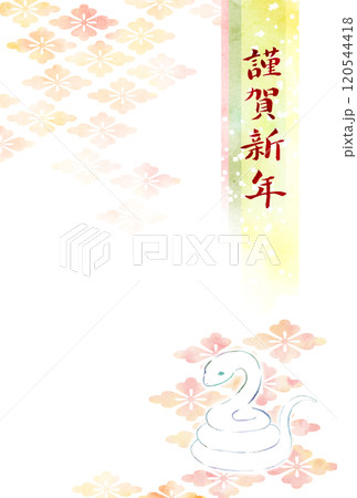 巳年年賀状　白蛇と花菱文様 120544418