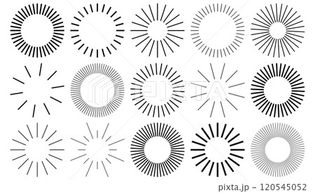 Geometric round line art frames, vertical thin lines in the circle. Abstract stripes isolated on white background. Geometric round line art frames, vertical thin lines in the circle. Abstract stripes isolated on white background. 120545052