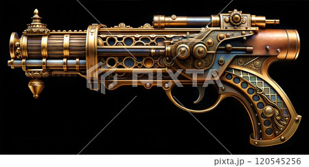 Timeless Steampunk Revolver with Ornate Carvings and Steampunk Detailing 120545256