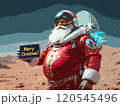 Christmas poster of Santa Claus on Mars wishing everyone a Merry Christmas. High quality illustration 120545496