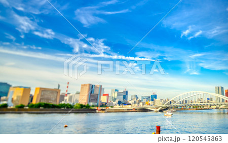東京・築地大橋と築地市場跡地を望む　シフトレンズ撮影 120545863