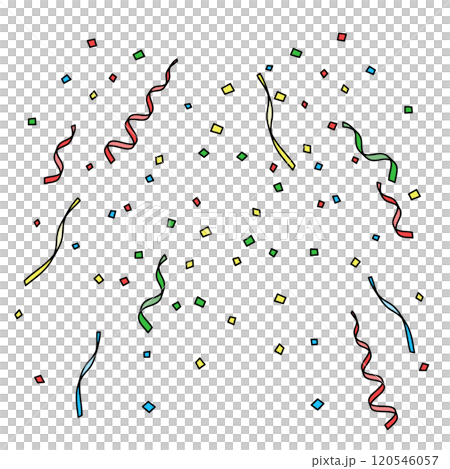 カラフルな紙吹雪とリボンが落ちてくるイラスト 120546057