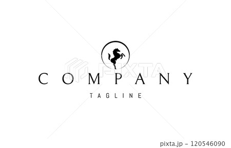 Vector logo with an abstract image of a rearing horse against the backdrop of the sun. Vector logo with an abstract image of a rearing horse against the backdrop of the sun. 120546090