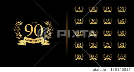 Premium anniversary logotype set. Golden anniversary celebration emblem design. 120546837