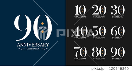 Trendy anniversary logotype set. Modern geometric anniversary celebration icons design. 120546840