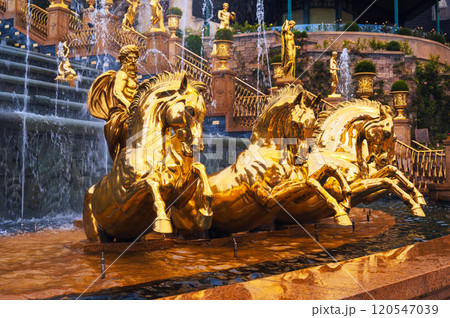 Golden statues of horses decorated fountain in Ba Na Hills in Da Nang in Vietnam 120547039