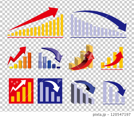 上昇と下降する赤矢印と青矢印のアイコンイラストセット 120547197
