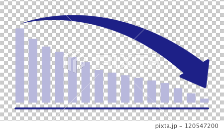右下に下降する青矢印のグラフイラスト 減少の棒グラフ矢印 右下に下降する青矢印のグラフイラスト 減少の棒グラフ矢印 120547200