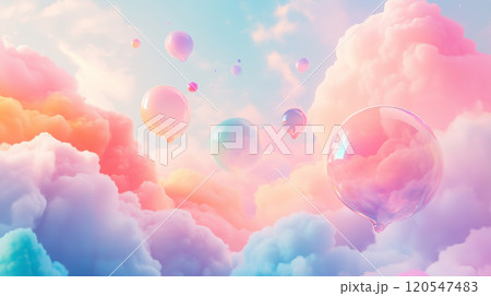 パステルカラーの雲と泡の幻想的背景のイラスト素材 [120547483] - PIXTA