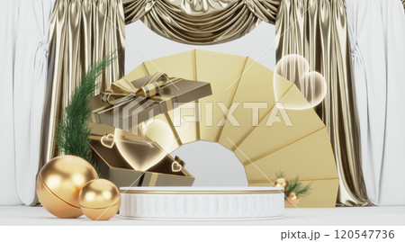 Abstract Podium minimal geometric white and gold.3D rendering Abstract Podium minimal geometric white and gold.3D rendering 120547736