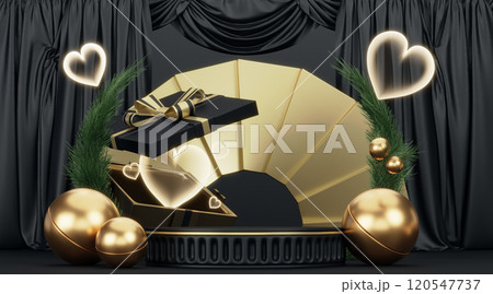 black podium and water splashing on white background.3D rendering 120547737