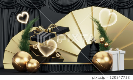 black podium and water splashing on white background.3D rendering 120547738