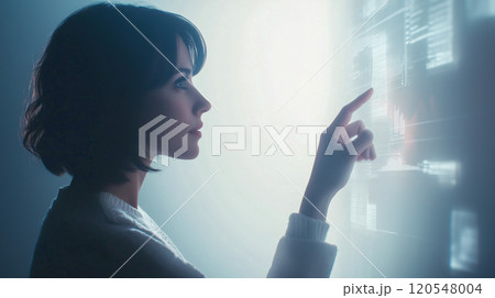 デジタル操作する未来の女性 デジタル操作する未来の女性 120548004