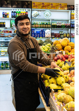 seller groceries food caucasian selling man vegan shopping market vegetable organic buying people seller groceries food caucasian selling man vegan shopping market vegetable organic buying people 120548072