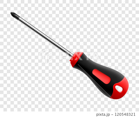 Phillips screwdriver isolated on transparent background. Black and yellow short screwdrivers. Metal tool for Home Repairs and Mechanical Work. Realistic 3d vector illustration. Phillips screwdriver isolated on transparent background. Black and yellow short screwdrivers. Metal tool for Home Repairs and Mechanical Work. Realistic 3d vector illustration. 120548321