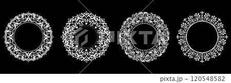 Set of decorative frames Elegant vector element for design in Eastern style, place for text. Floral black and white borders. Lace illustration for invitations and greeting cards. 120548582