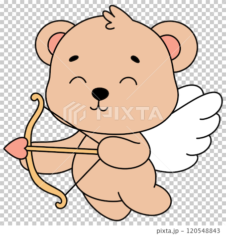 Valentine Baby Bear with Cupid wings, holding a bow and heart arrow in a charming flat design. This adorable illustration embodies love and romance for Valentine themes. Valentine Baby Bear with Cupid wings, holding a bow and heart arrow in a charming flat design. This adorable illustration embodies love and romance for Valentine themes. 120548843