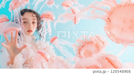 クラゲと少女の幻想的なポートレート 120548908
