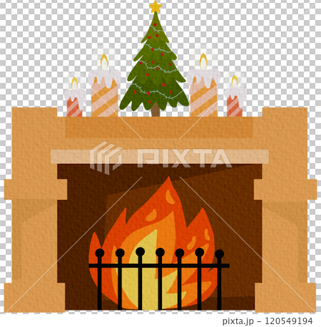 A cozy fireplace with socks and gifts for Christmas or the new year, with a decor of candles and a hot mug of tea on a white background in the style of a flat A cozy fireplace with socks and gifts for Christmas or the new year, with a decor of candles and a hot mug of tea on a white background in the style of a flat 120549194