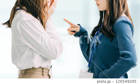 注意をする女性と怒られて泣く女性・ビジネスウーマン 注意をする女性と怒られて泣く女性・ビジネスウーマン 120549295