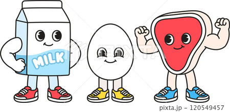 Funny cartoon protein characters Funny cartoon protein characters 120549457