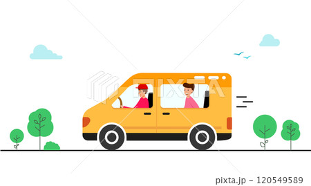 Delivery infographic. Courier rides along the road on a delivering orders to different points. design with vector city. 120549589