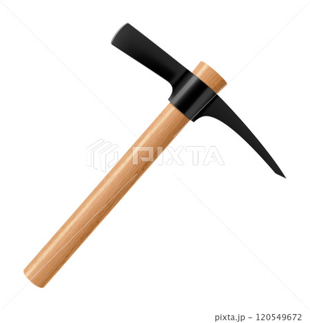 Pickaxe hammer isolated on white background. Rock hammer tool. Hand percussion tool for master stonemasons, builders, sculptors for processing various types of stone. Realistic 3D vector illustration 120549672