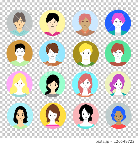 表情困擾的年輕男女的圖標集 表情困擾的年輕男女的圖標集 120549722