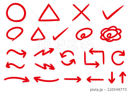手描きの赤色矢印採点イラストセット 120549773