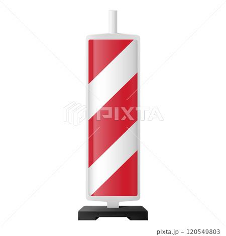 Red and white striped traffic control device for avoiding sections of the road being repaired. vector road pole Safety delineator. Warning road sign. Realistic 3d vector. safety traffic 120549803