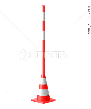 Safety delineator with white stripes. Road cone. Reflective Channelizer Cone. Realistic 3d vector. Traffic posts with different types of base. Parking Pole Post, Portable Safety Cones for Road, 120549918