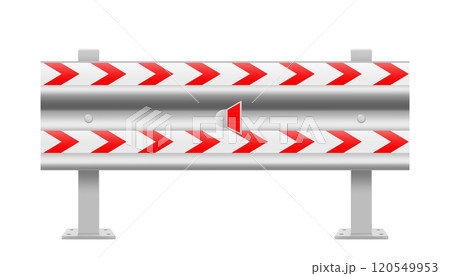 Metallic road barrier fence, isolated on white background. Design elements of the guardrails. Realistic 3d roadblock for safety on highway. Vector illustration 120549953
