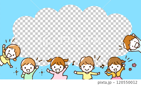 Frame illustration of cheerful cute children and speech bubbles 120550012