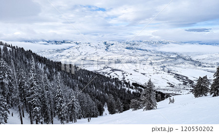 Winter landscape at the Pebble Creek ski resort on top of Mount Bonneville on the Portneuf Ridge in Idaho in the USA. Winter landscape at the Pebble Creek ski resort on top of Mount Bonneville on the Portneuf Ridge in Idaho in the USA. 120550202