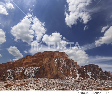 Mountains of Wadi Rum Desert also known as The Valley of the Moon is a valley cut into the sandstone and granite rock in southern Jordan 60 km to the east of Aqaba 120550277