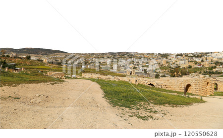 Roman ruins (carved on white background) in the Jordanian city of Jerash (Gerasa of Antiquity), capital and largest city of Jerash Governorate, Jordan Roman ruins (carved on white background) in the Jordanian city of Jerash (Gerasa of Antiquity), capital and largest city of Jerash Governorate, Jordan 120550628