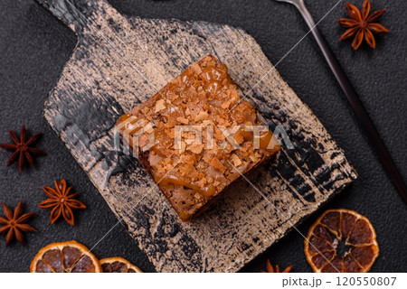 Chocolate sweet brownie cake in a square shape 120550807