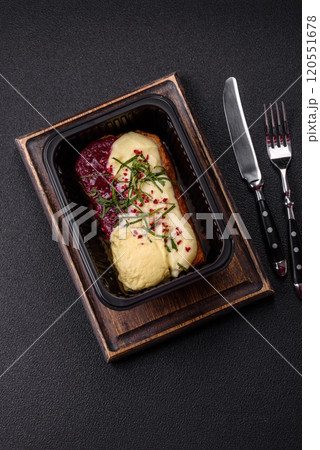 Delicious sweet brioche sandwich with raspberry jam and ricotta cream Delicious sweet brioche sandwich with raspberry jam and ricotta cream 120551678