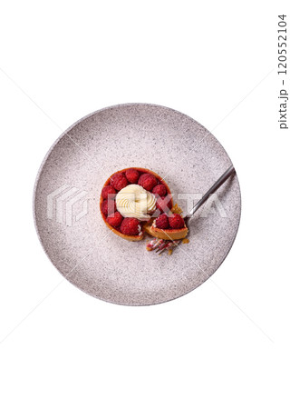 Sweet tartlet with raspberries and cream Sweet tartlet with raspberries and cream 120552104