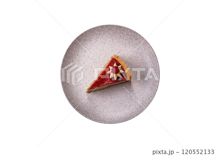 Delicious sweet dessert cheesecake with raspberry and pistachio flavor Delicious sweet dessert cheesecake with raspberry and pistachio flavor 120552133