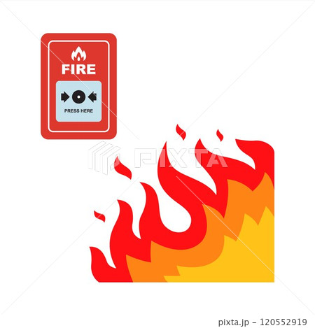 Fire alarm and open flame in the building. 120552919